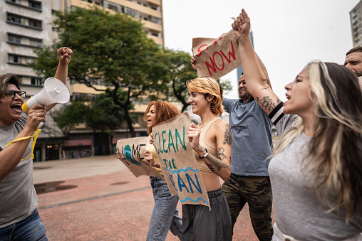 Environmentalists protesting at city street