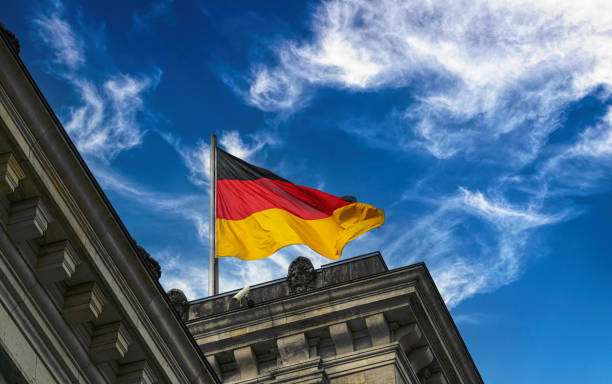 German national flag on the Bundestag building