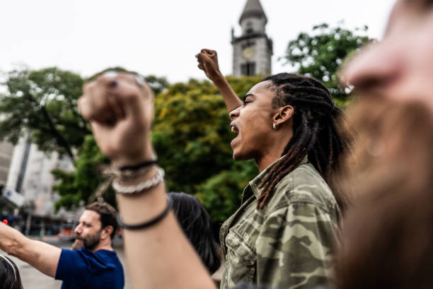 People protesting in the street