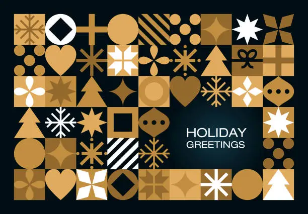 Vector illustration of Golden Geometric Holiday Christmas Greeting Card Design