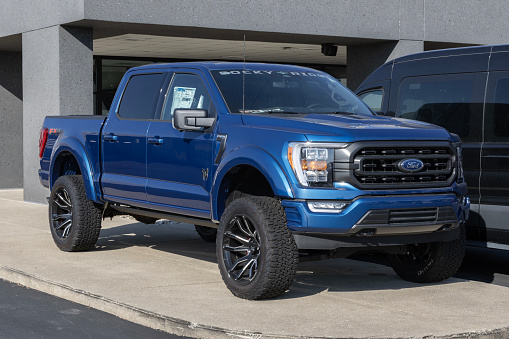 Zionsville - October 1, 2023: Ford F-150 Rocky Ridge model. Ford offers the F150 Rocky Ridge as a Custom Off-road 4x4 F-Series with upgraded suspension.