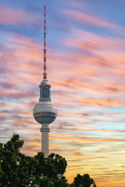 Berlin TV tower on the Alexanderplatz and the evening sky. Famous landmark, the symbol of Berlin