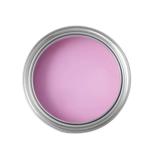 istock Can with pink paint on white background, top view 1721176390