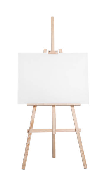 istock Wooden easel with canvas isolated on white. Artist's equipment 1721187792
