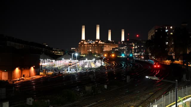 Battersea and the railway tracks at night
