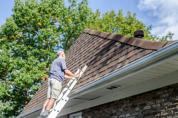 istock Mature man repairing asphalt shingle roof 1721210055