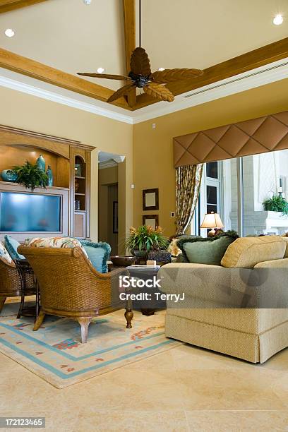 Tv Room Stock Photo - Download Image Now - Ceiling, Chair, Curtain