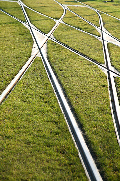 Railroad tracks and switches stock photo