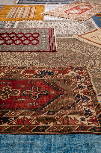 handmade wool and silk carpets, typical turkish handmade kilim carpets and rugs, vertical