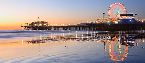 santa monica пристань - santa monica pier beach panoramic santa monica стоковые фото и изображения