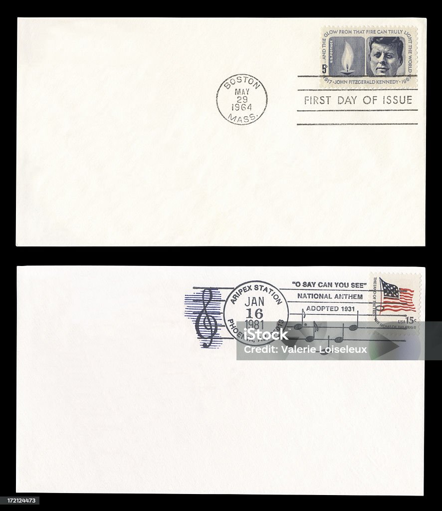 JFK et drapeau US timbres des enveloppes. - Photo de Service postal libre de droits