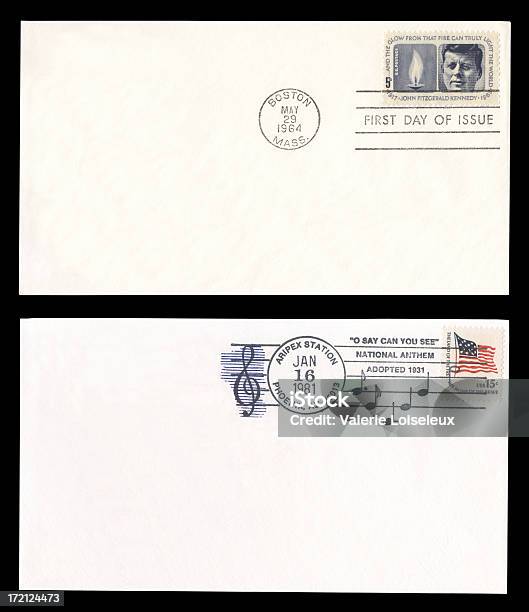 Photo libre de droit de Jfk Et Drapeau Us Timbres Des Enveloppes banque d'images et plus d'images libres de droit de Service postal - Service postal, 1963, Enveloppe