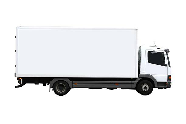 Side view of a plain white truck stock photo
