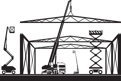 Crane and lifting machinery on construction site – vector illustration