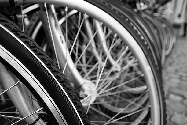 istock Bycicle tires, black and white 172125001