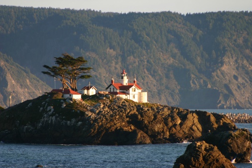 An evening shot of historic Battery Point lighthouse located in Crescent City, California.