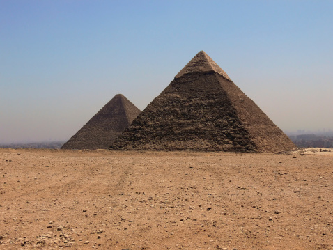 Keops and Micerinos Pyramids in Giza, Cairo City