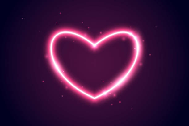 istock Neon glow heart frame. Illuminated pink heart-shaped shape with sparks. Neon color lighting design element for banner, poster, collage, template. Shining sign with sparkles. Vector illustration 1721266676