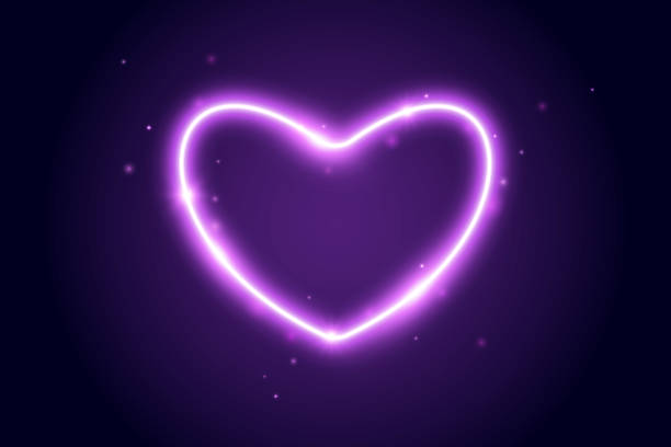 istock Neon glow heart frame. Illuminated purple heart-shaped shape with sparks. Neon color lighting design element for banner, poster, collage, template. Shining sign with sparkles. Vector illustration 1721266687