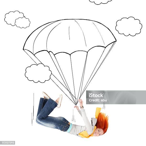 Foto de Cartoonparachutist e mais fotos de stock de Desenhar - Atividade - Desenhar - Atividade, Mulheres, Paraquedas