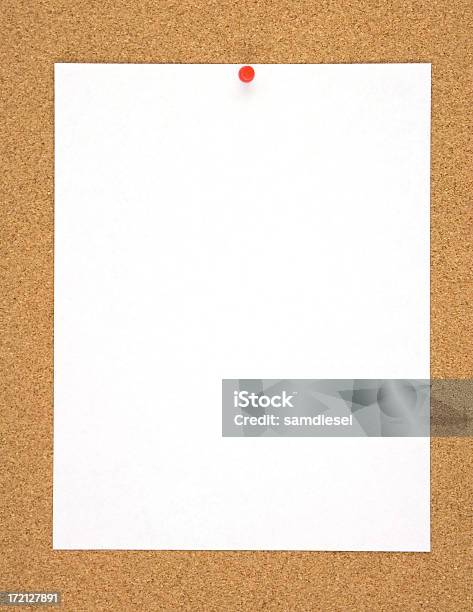 Blank Sheet Of Paper On Corkboard Stock Photo - Download Image Now - Advertisement, Advice, Announcement Message