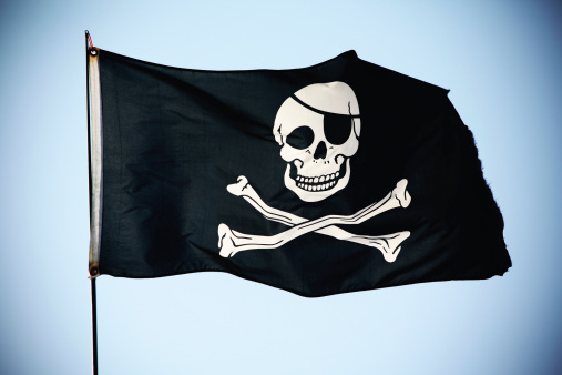 The infamous Jolly Roger with frayed edges.