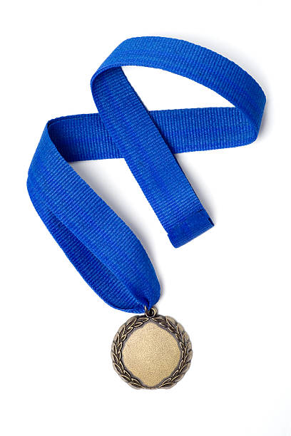 istock Gold medal award on a blue ribbon 172129004
