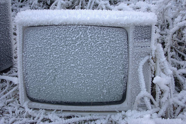 Frozen TV set stock photo