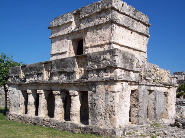 Temple scene at the Mayan ruins of Tulum on the Yucatan Peninsula, Mexico.