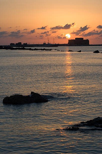 Paphos harbour at sunset stock photo