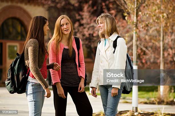Three Students In Conversation Stock Photo - Download Image Now - Indiana, Adult, Multiracial Group