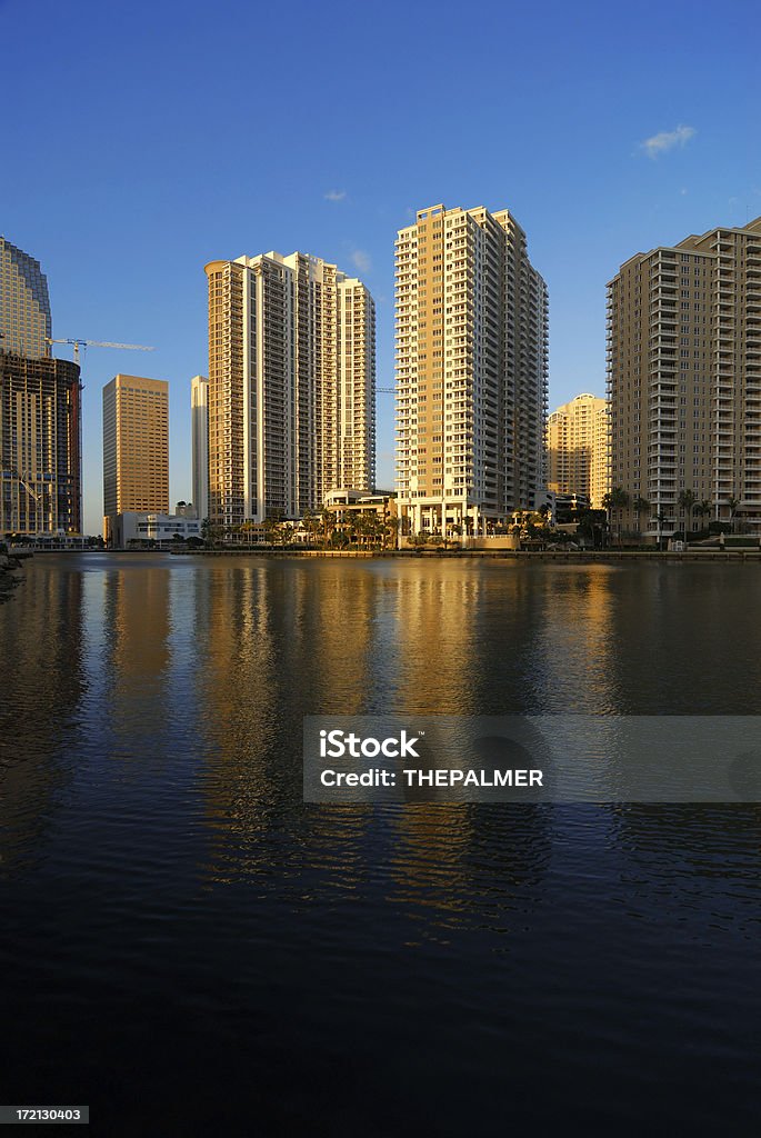 brickell key the brickell key buildings reflecting in the bay, behind; miami's dowtown Real Estate Stock Photo