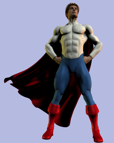 3D render of a generic superhero. That big blank area on his chest would be a perfect place to put your logo!