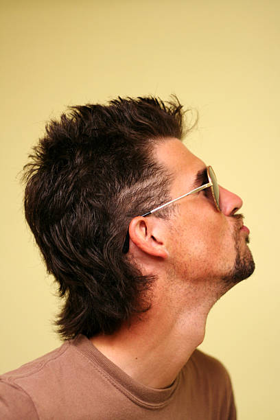 Man with goatee, mullet, and aviators stock photo