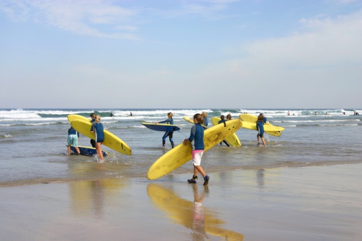 it's first time to try their summer surf class skills for these girls (Cornwall, England)