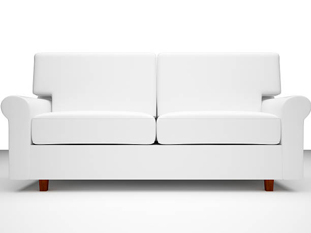 istock White two cushion sofa with wooden legs against white floor 172131377