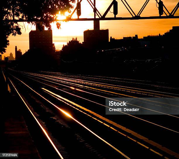 New York Train Tracks Stock Photo - Download Image Now - Back Lit, Black Color, Horizontal