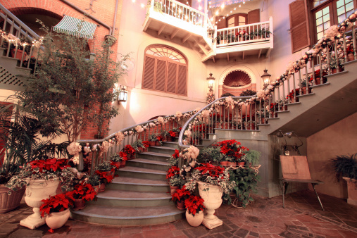 A courtyard of holiday decorations.