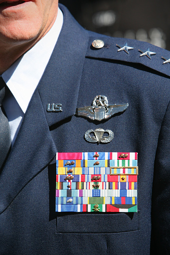 Ribbons, insignia, and metals of a well-decorated, high ranking officer.