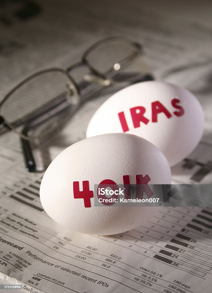 Financial Investment eggs 401k - Single Word Stock Photo
