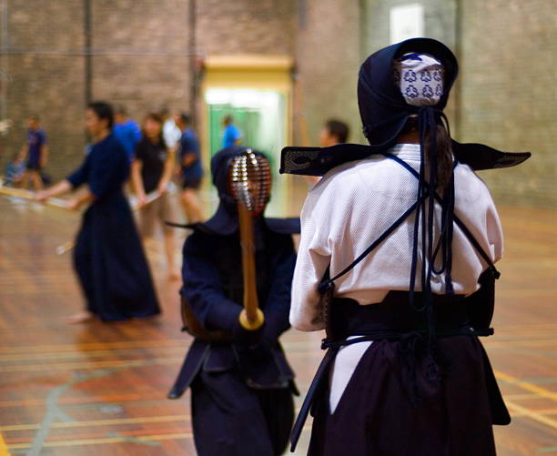 University level Kendo training stock photo