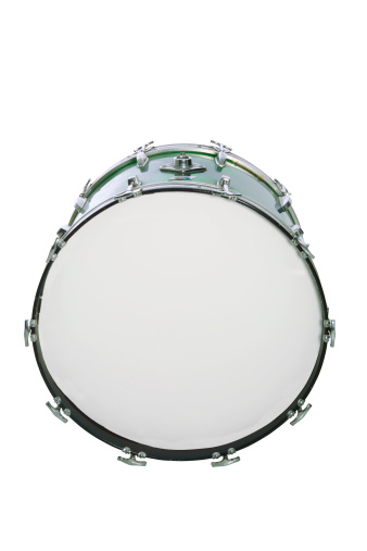 An isolated bass drum from a drum kit