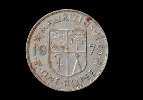 Retro one rupee coin from Mauritius.