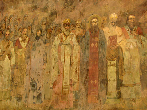 ilustrações, clipart, desenhos animados e ícones de antiga ortodoxa pintura em kiev, sofia - orthodox orthodox church christianity church