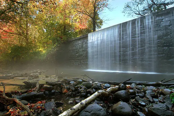 Photo of Waterfall and fog in autumn HDR