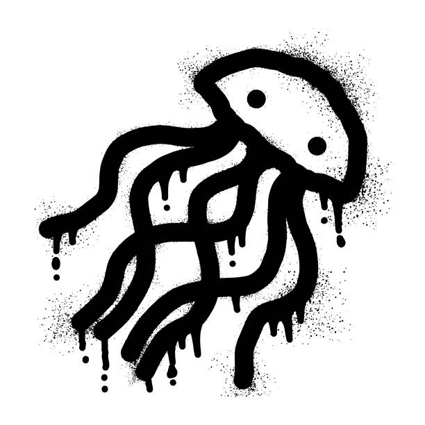 Jellyfish graffiti with black spray paint Jellyfish graffiti with black spray paint tremoctopus gelatus stock illustrations
