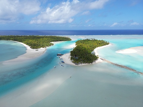 Drone image of aitutaki lagoon in the cook islands