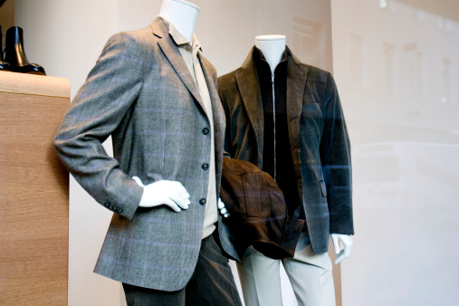 Men's clothing displayed.