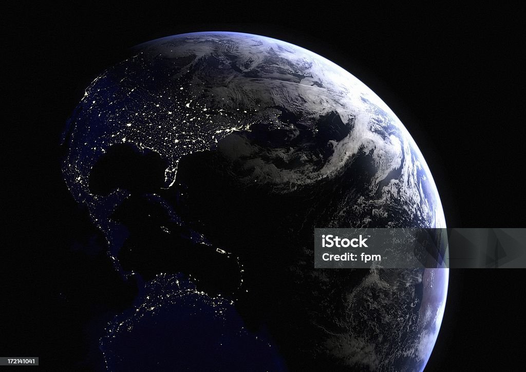 America's luzes à noite - Foto de stock de Imagem de Satélite royalty-free