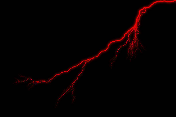 Single Red Lightening Strike - Storm stock photo